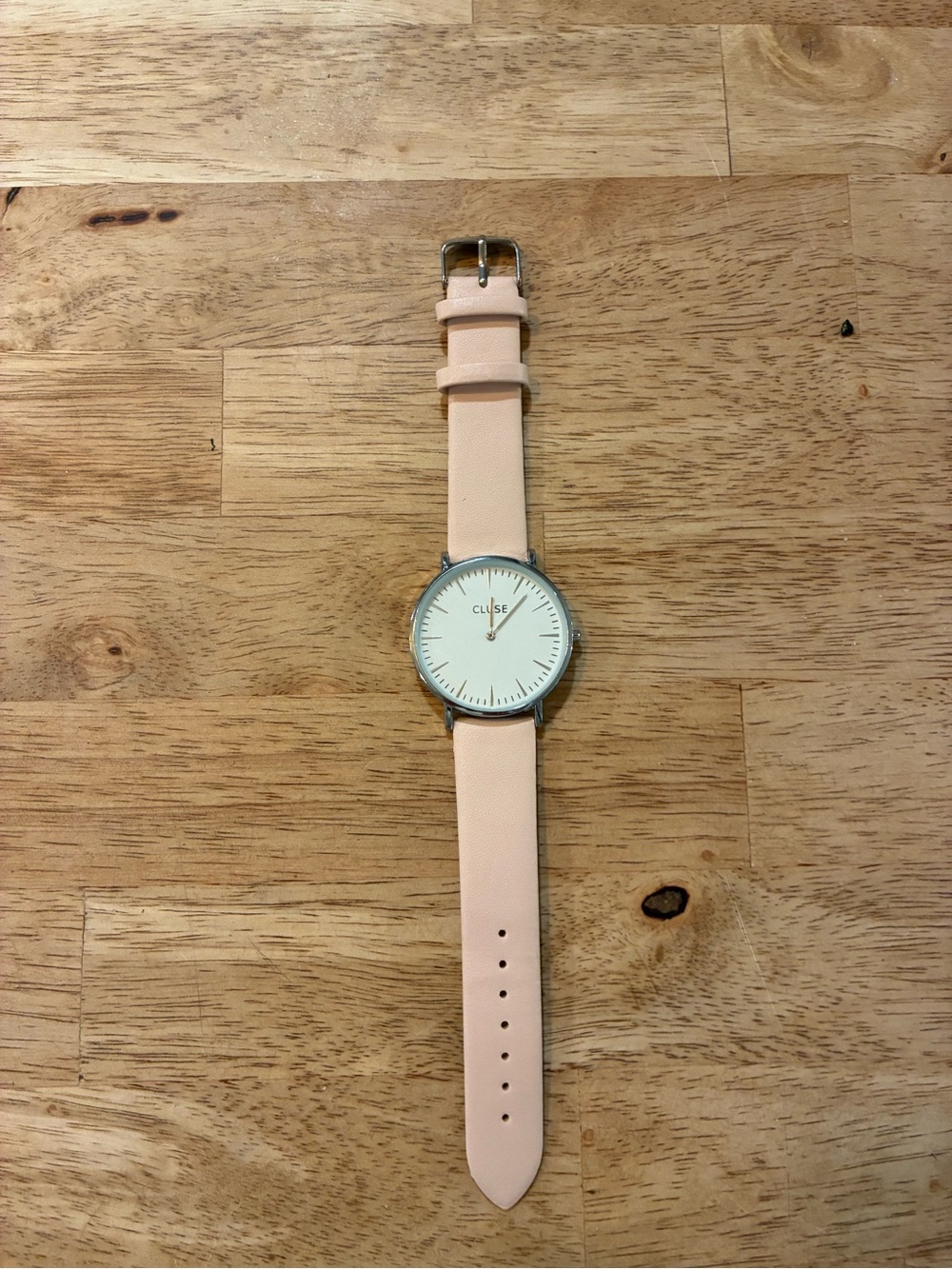 Cluse Minuit Quartz Wristwatch Women White Dial Caramel Leather Strap Silver
